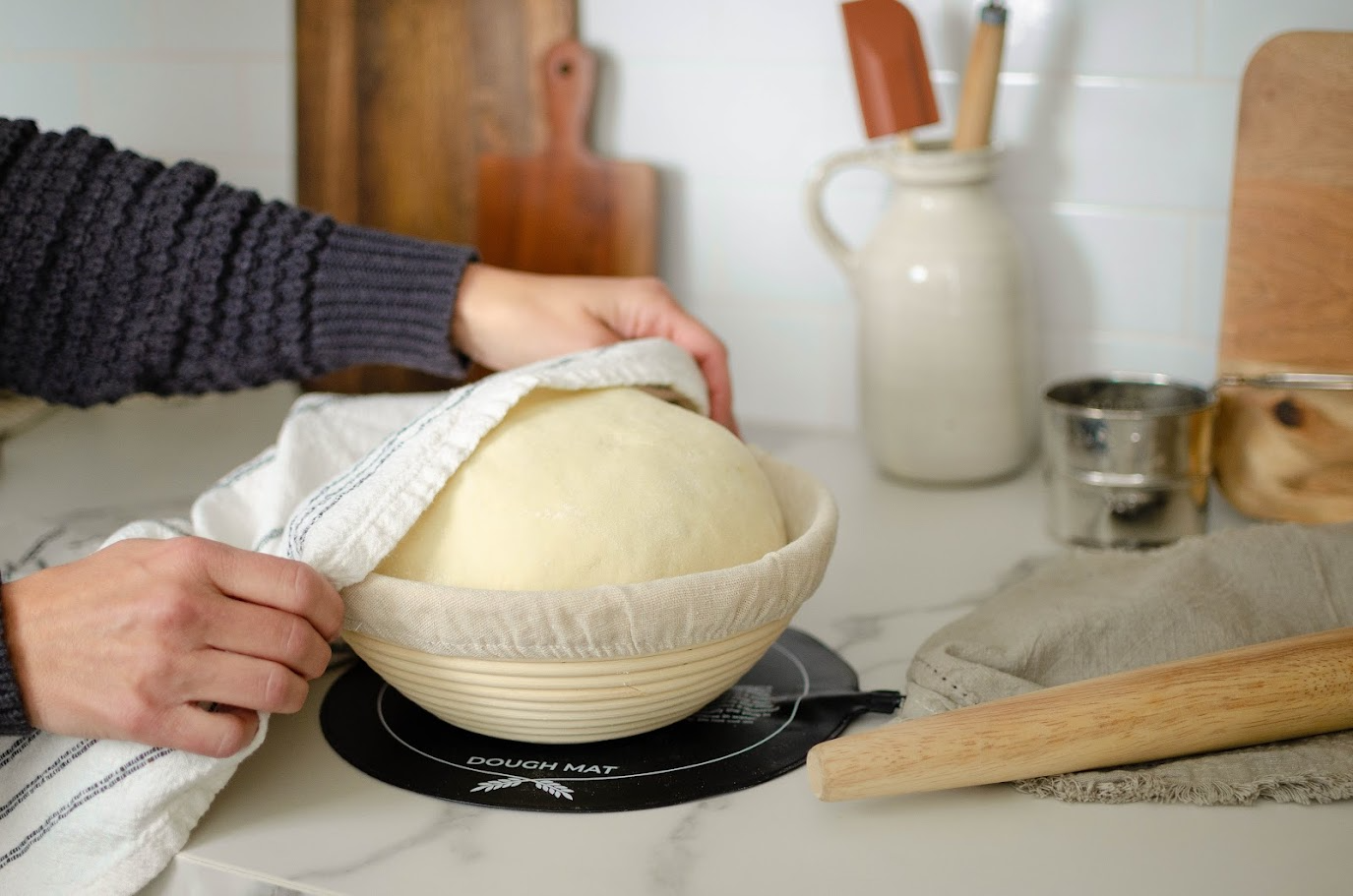 Bread dough proofing on a Bakehouse Essentials dough mat